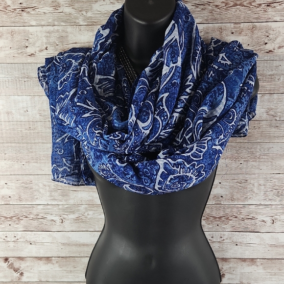 Fashion Scarf Accessories - Navy Blue Paisley Wrap Scarf  Sz 78 x 44